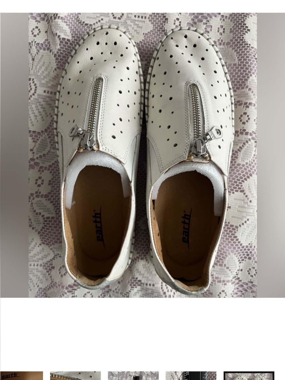 Earth Relief Pod Callisto leather Zipper slip on Shoe Size 8 - 9. White & silver